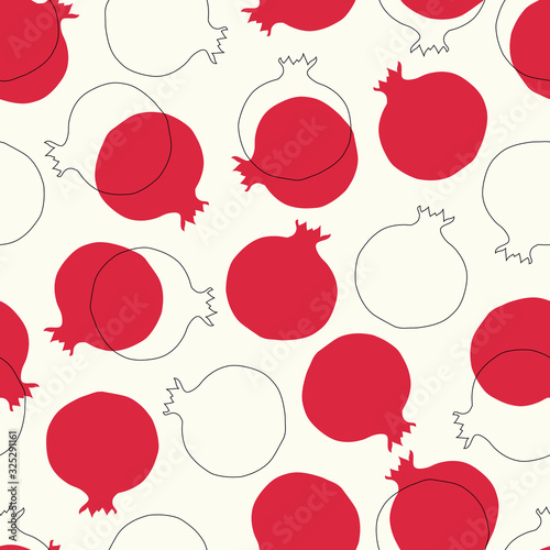 Pomegranate silhouette and outline seamless pattern