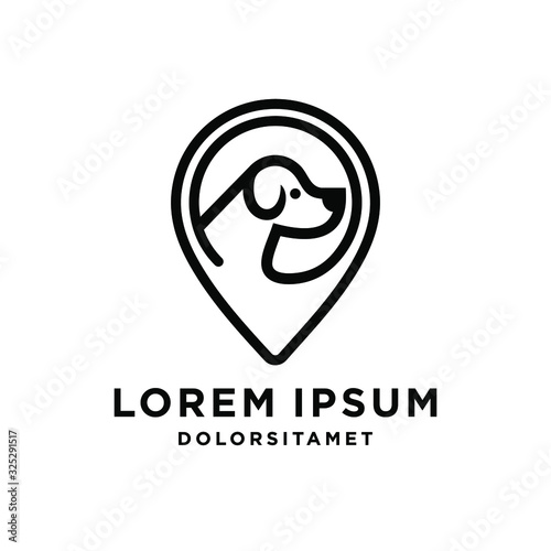 dog puppy head logo search find pet company with minimal pin point location icon vector illustration in trendy line linear style
