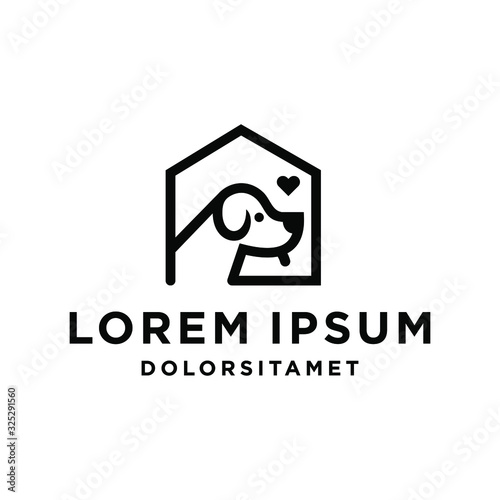 dog head with heart love house home logo vector icon in trendy linear line style illustration