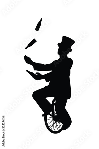 Magician on unicycle silhouette vector