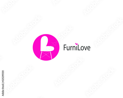 love furniture logo. modern template. pink texture. isolated white. for companies and graphic design. seat logo icon.