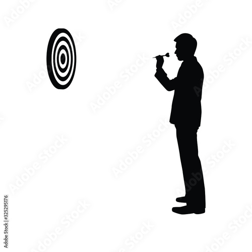 Business man throw a dart to target silhouette vector