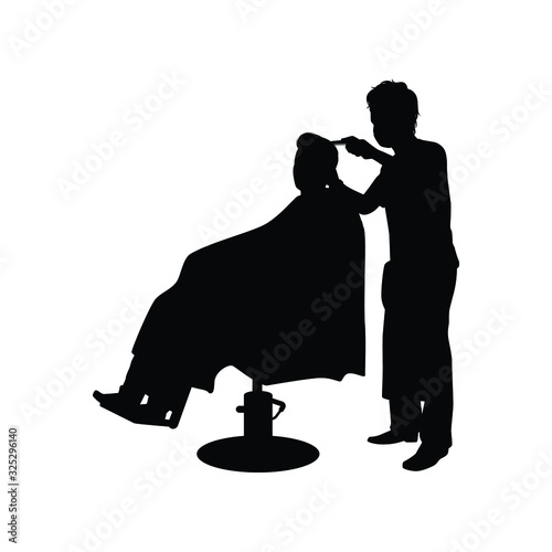 Barber is working and client silhouette vector