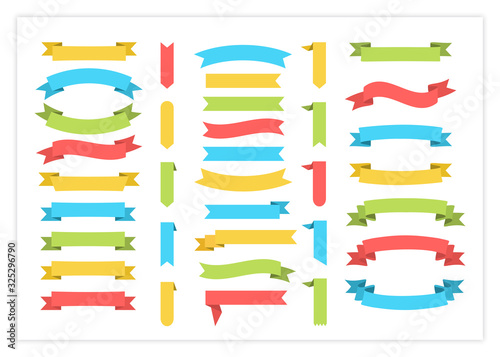 Ribbon template banner vector collection illustration. Vintage colorful design curly ribbon labels and curved scroll flags or sticker banners with blank space for special price promotion template