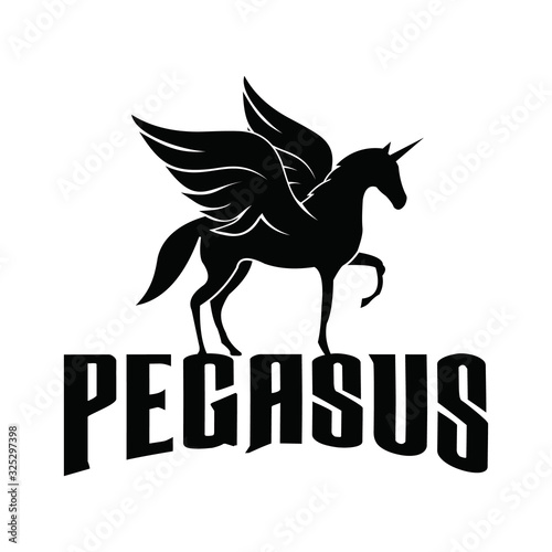 horse pegasus mythology mammal wings icon mascot silhouette stallion equine logo vector illustration