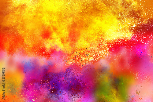 Colorful powder explosion on white background. Colored cloud. Colorful dust explode. Indian festival Holi © piyaphong