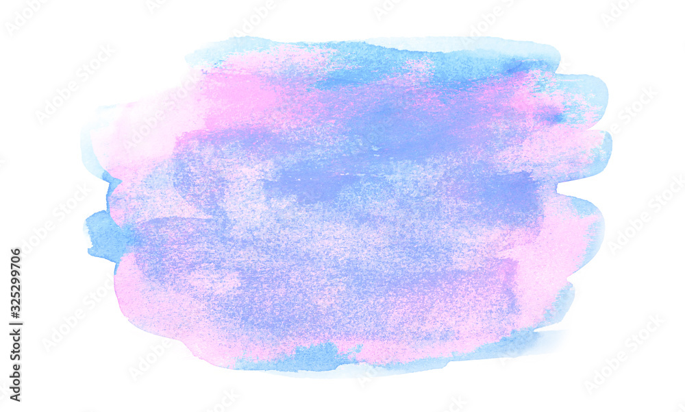 Watercolor brush texture background. Blue pink watercolor paint stain splash water pattern on white paper