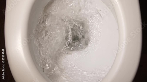 Water flushes the toilet