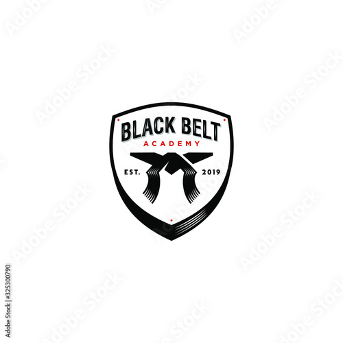 emblem ,badge, shield karate black belt logo icon vector illustration design taekwondo mix muscle art , muay thai, 