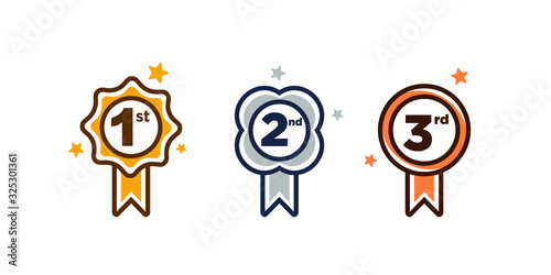 1st 2nd 3rd medal first place second third award winner badge guarantee winning prize ribbon symbol sign icon logo template Vector clip art illustration photo