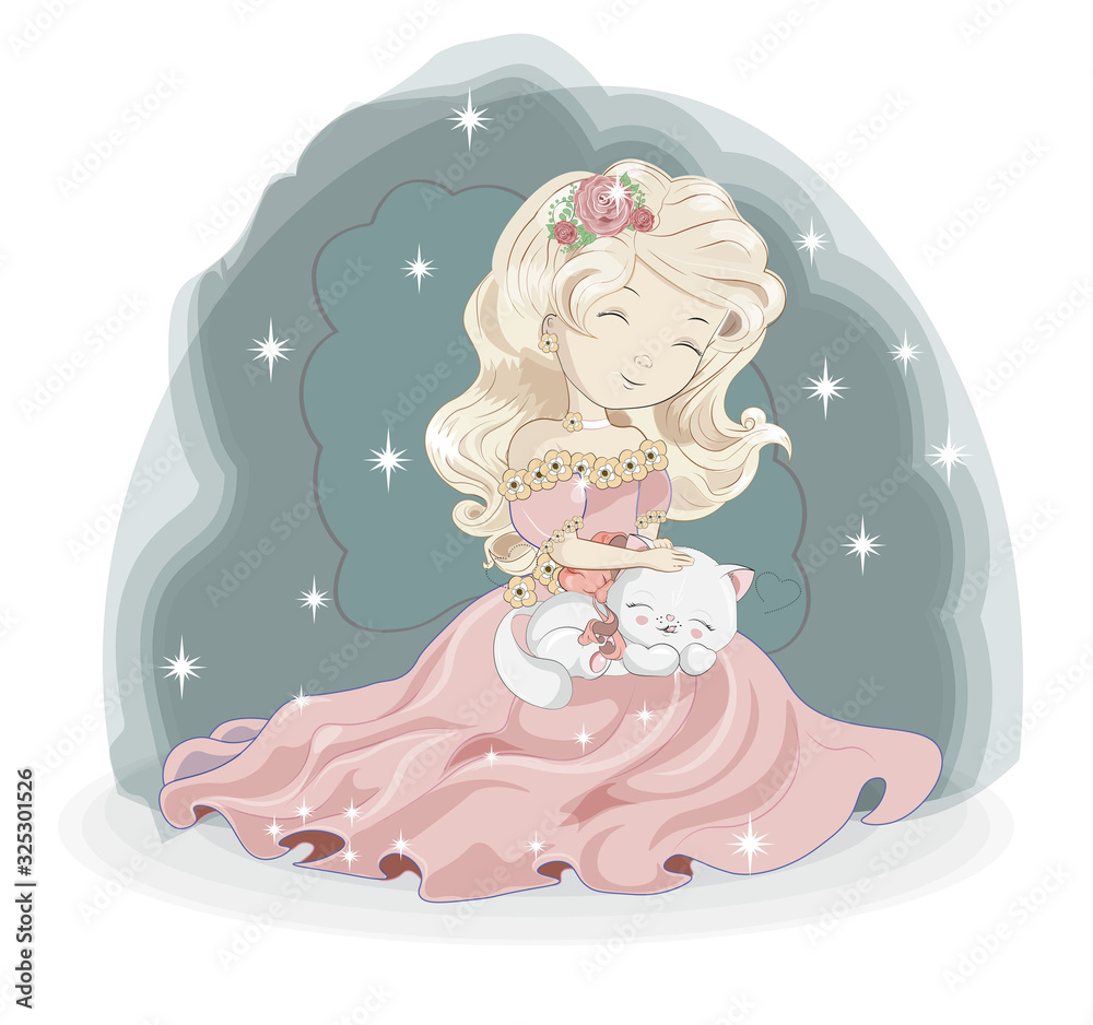 Fototapeta premium princess blonde and white cat in flower