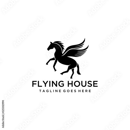 Simple Elegance horse flying wings Vector linear icons and logo design 