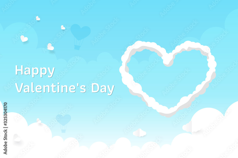 Heart shaped cloud. Happy Valentine's Day card. Love in The Air. Heart shape cloud in the sky illustration. Vector illustration.