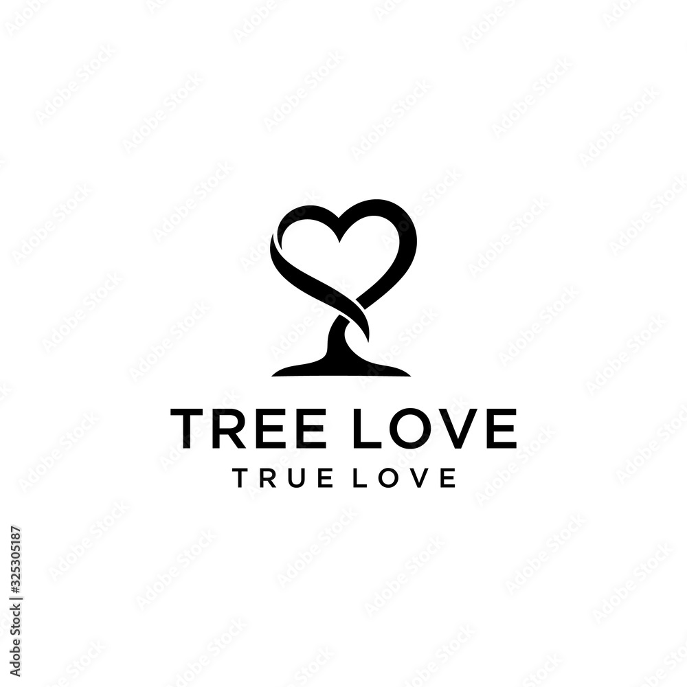 Creative modern heart Love on tree vector logo Decorative design 