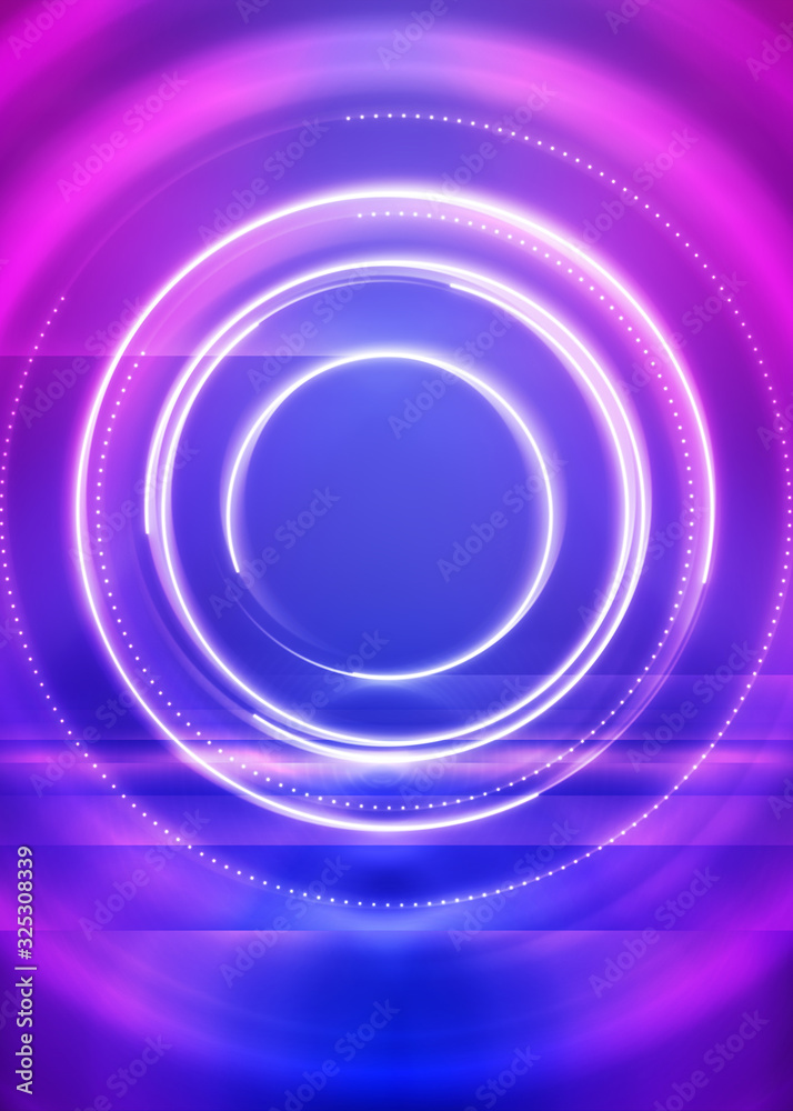 Dark abstract futuristic background. The geometric shape of the cyber circle in the middle of the scene. Neon blue-pink rays of light on a dark background Dark abstract futuristic background. The geometric shape of the cyber circle in the middle of the scene. Neon blue-pink rays of light on a dark background