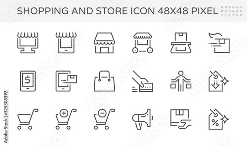 Online shopping vector icon. Include shop store, delivery, cart, bag and shopper. Paid or pay by credit card. Concept of sale, buy or purchase. Editable stroke.