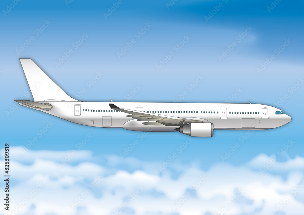 European passengers airplane in the sky, vector illustration