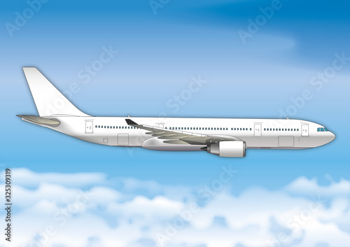 European passengers airplane in the sky, vector illustration