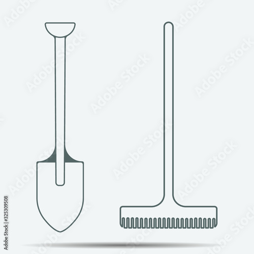 Shovel and rake Icon illustration isolated vector sign symbol