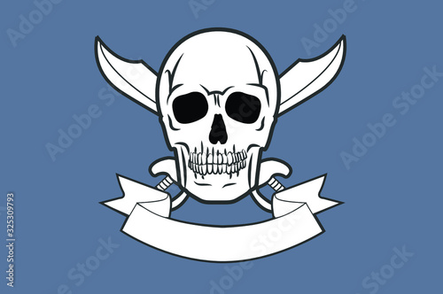 Vector Isolated Illustration of a Skull with Two Crossed Swords and Banner