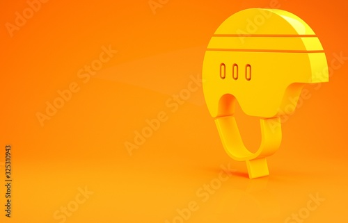 Yellow Hockey helmet icon isolated on orange background. Minimalism concept. 3d illustration 3D render photo