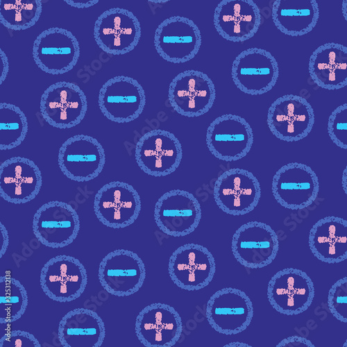 Abstract seamless pattern with plus and minus signs in circles