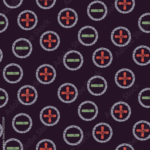 Abstract seamless pattern with plus and minus signs in circles