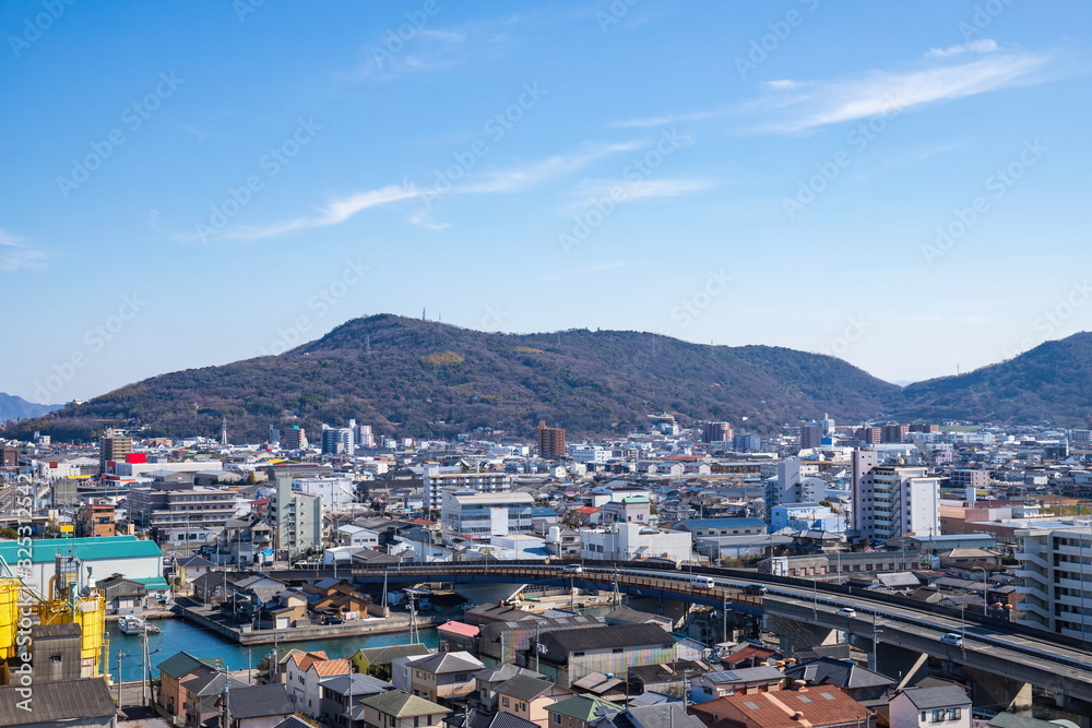Cityscape of Takamatsu city , Kagawa, Shikoku, Japan