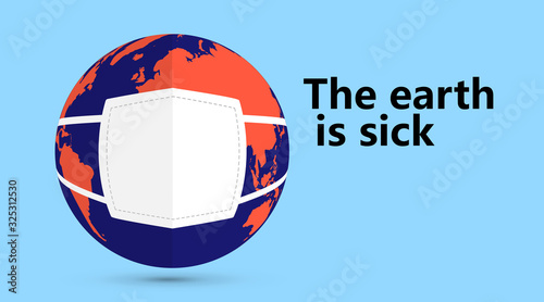The earth with mask, a symbol of the infected environment, can be used as a poster.