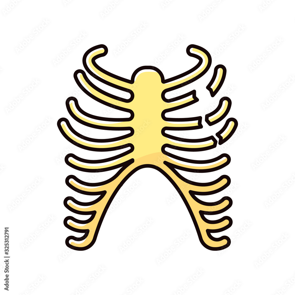 Rib fracture RGB color icon. Chest injury. Broken bones. Wounded rib ...