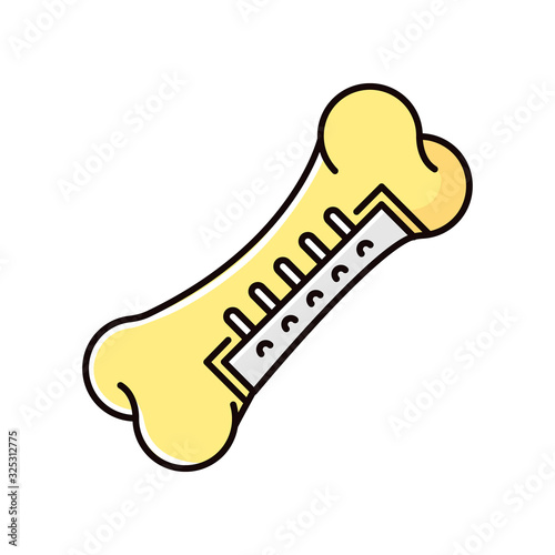 Repaired bone RGB color icon. Internal fixation. Surgery. Surgical procedure. Orthopedic operation. Medical interference. Trauma treatment. Healthcare. Isolated vector illustration