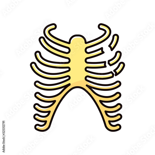 Rib fracture RGB color icon. Chest injury. Broken bones. Wounded rib cage. Accident. Healthcare. Medical condition. Hurt body part. Isolated vector illustration
