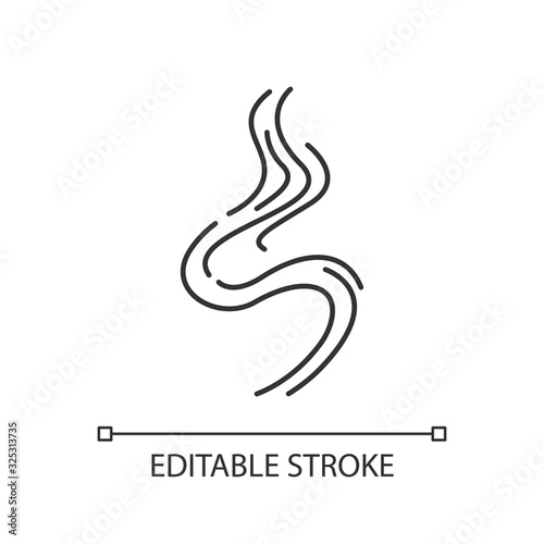 Odor pixel perfect linear icon. Good smell. Smoke puff  steam curl  evaporation. Thin line customizable illustration. Contour symbol. Vector isolated outline drawing. Editable stroke