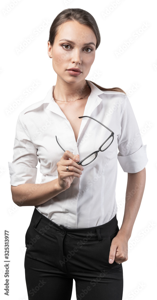 Serious businesswoman with glasses, isolated Serious businesswoman with glasses, isolated