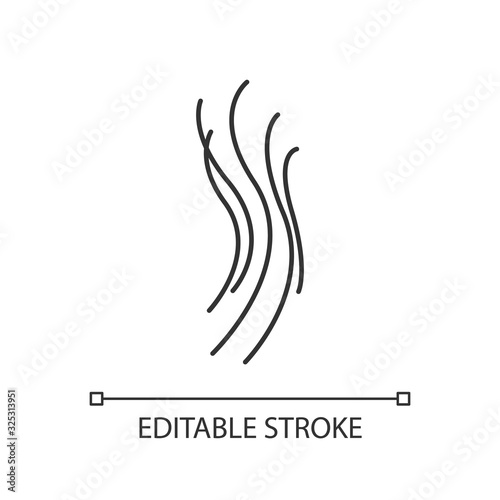 Wind swirl pixel perfect linear icon. Cold fresh air. Whirlwind. Good smell, evaporation. Thin line customizable illustration. Contour symbol. Vector isolated outline drawing. Editable stroke