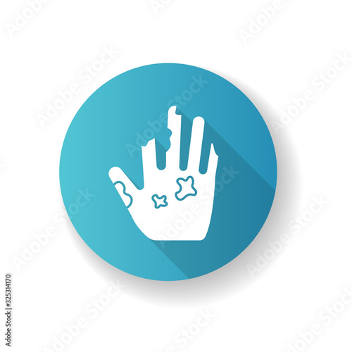 Leprosy RGB color icon. Dangerous bacterial disease, contagious illness. Nerve damaging sickness. Medical diagnosis, healthcare and medicine. Disfigured human hand silhouette RGB color illustration