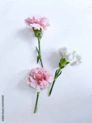 Partially blurred bouquet of flowers isolated on white background