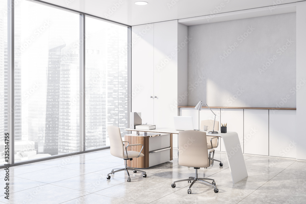 Fototapeta premium White boss office interior with beige chairs