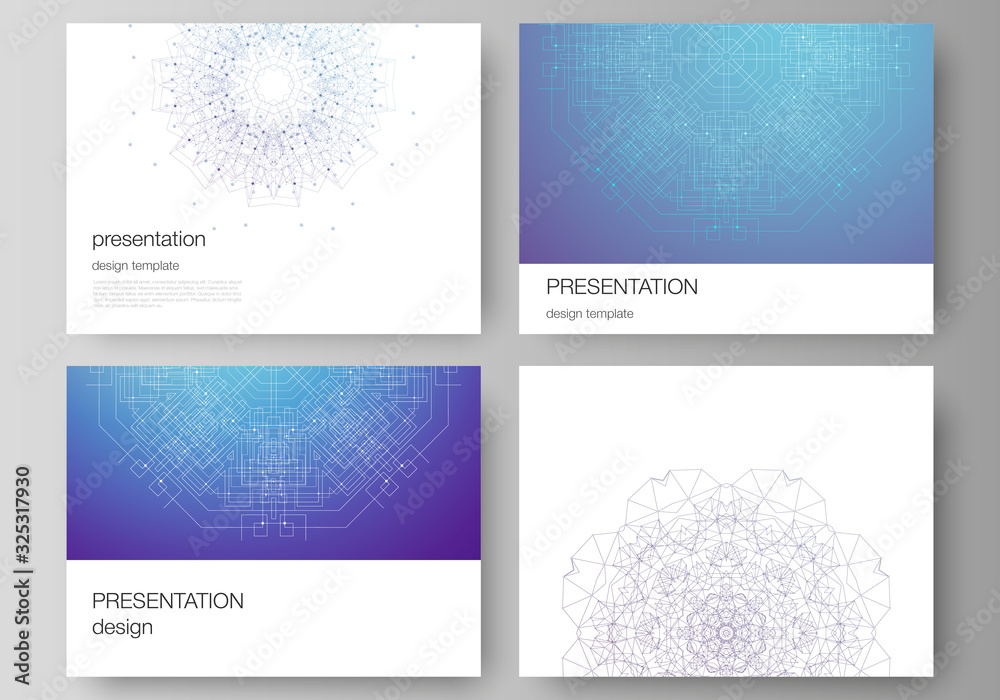 The minimalistic abstract vector illustration layout of the presentation slides design business templates. Big Data Visualization, geometric communication background with connected lines and dots. The minimalistic abstract vector illustration layout of the presentation slides design business templates. Big Data Visualization, geometric communication background with connected lines and dots.
