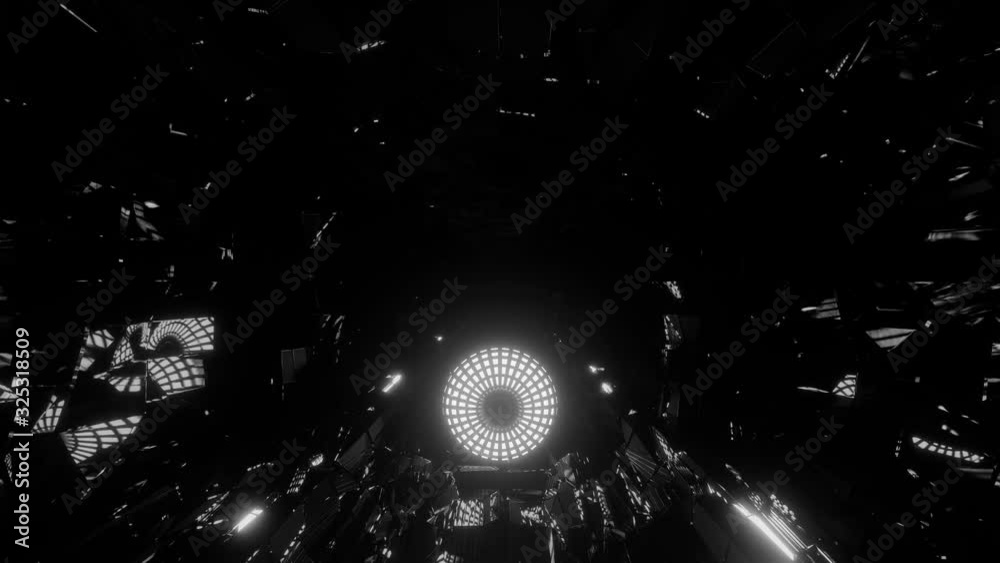 Illuminated Ball Rolls in Vortex Tunnel, Broken Mirror Reflections 3D