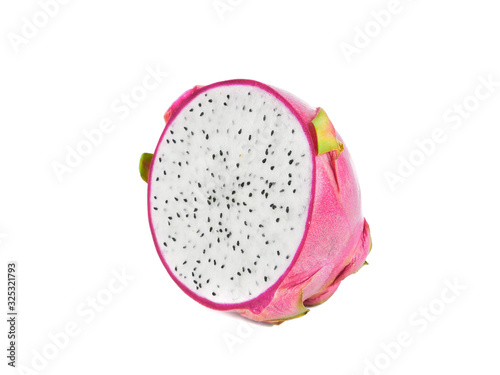 Ripe Dragon fruit,Pitaya or Pitahaya (Hylocercus undatus (Haw) Brit. & Rose)isolated on a white background, fruit healthy concept