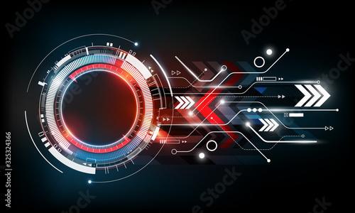 Abstract futuristic electronic circuit technology blue red background concept, vector illustration