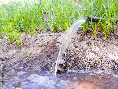 watering the gardens, working in the garden. garden water for hose irrigation