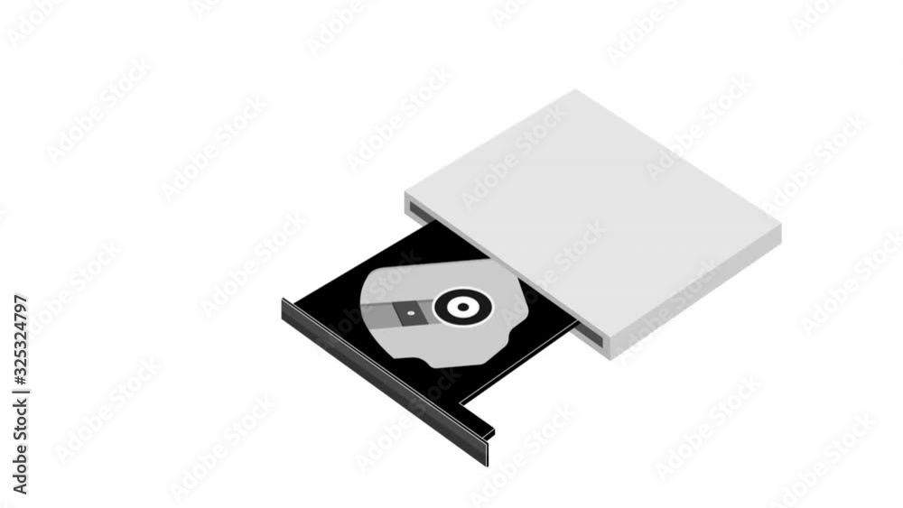 CD drive. Disk drive, animation with alpha channel enabled. Cartoon CD drive. Disk drive, animation with alpha channel enabled. Cartoon