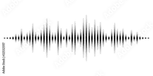 Vector sound waves stylized with stippled vanishing columns. Dynamic equalizer visual effect.