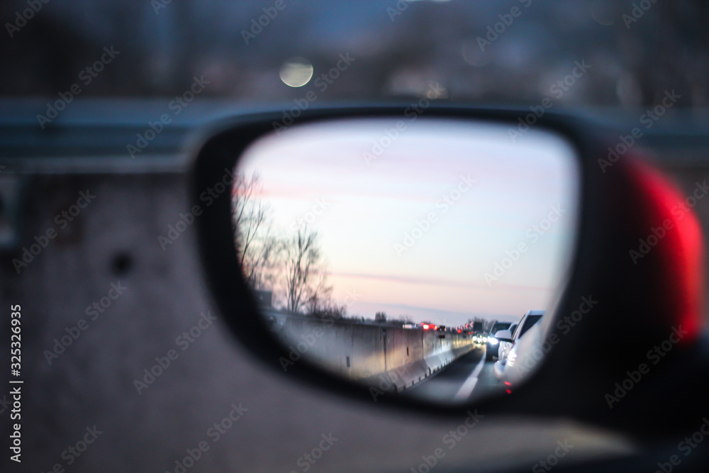 highway from the rear view mirror