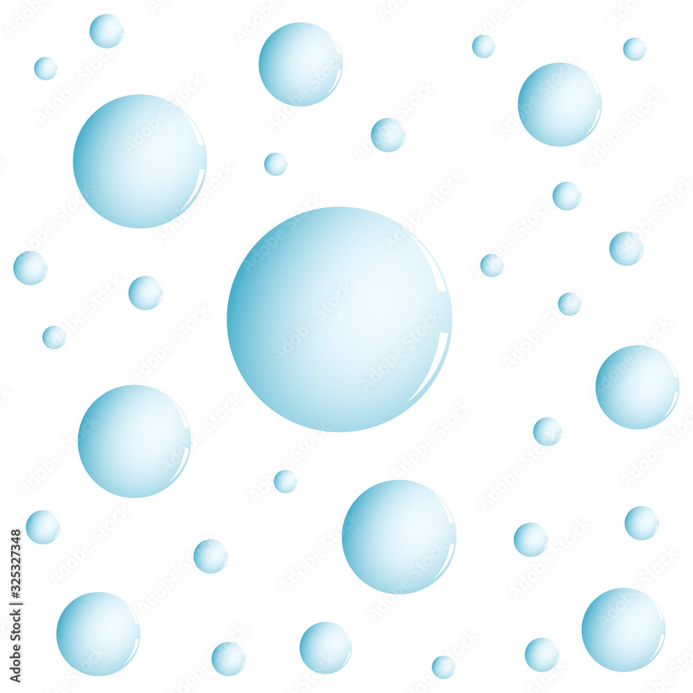 Perfect design of water bubbles on a light background