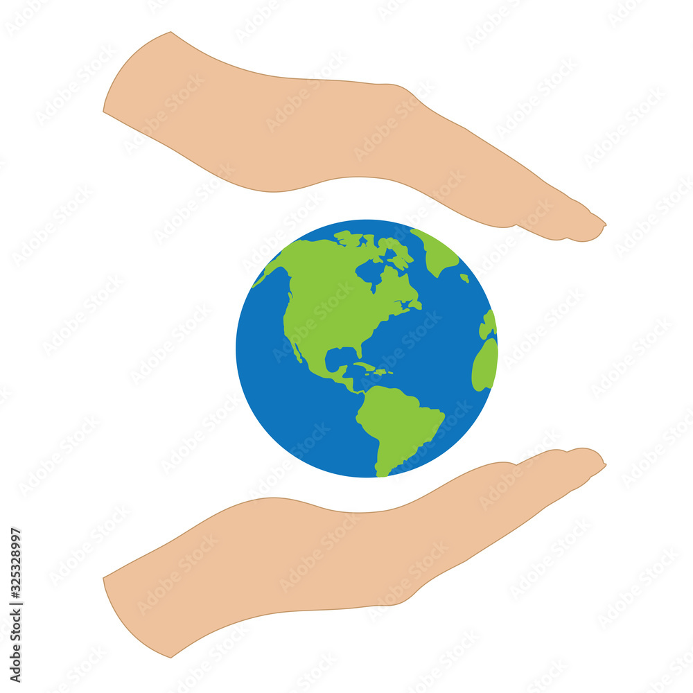 Vector silhouette of hand hold world in protection gesture on white background. Symbol of save planet. Vector silhouette of hand hold world in protection gesture on white background. Symbol of save planet.
