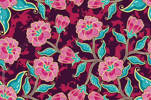 Seamless pattern with floral vector Illustration, Tropical batik motif