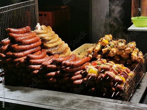 sausages, Christmas market in Prague